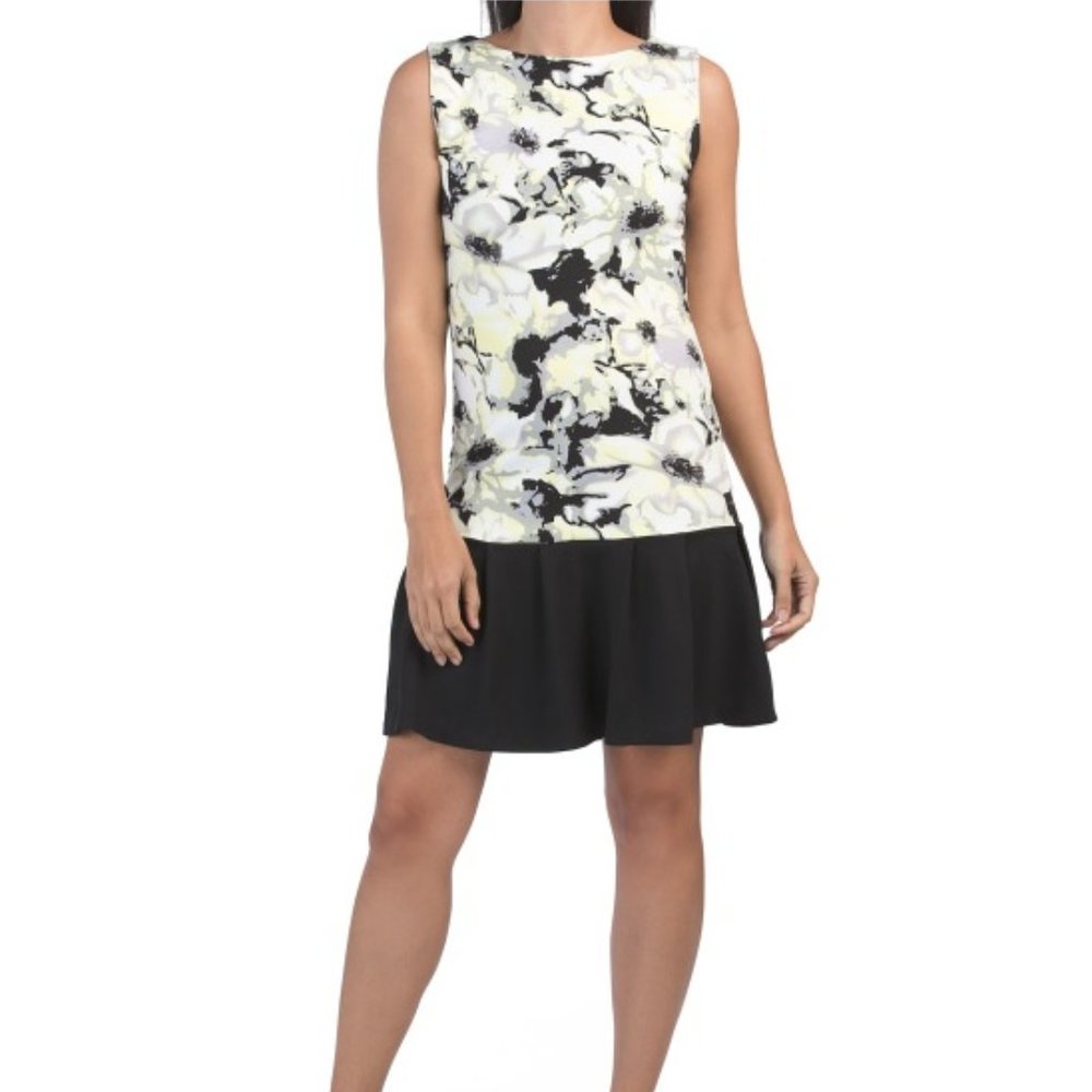VERTIGO Sleeveless Printed Top Solid Skirt Dress - Size M